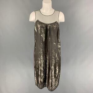 BURBERRY PRORSUM Size 4 Gunmetal Silk Blend Metallic Shift Dress